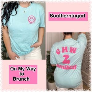 NWT ABOUT LAST NIGHT On My Way To BRUNCH Emoji Short Sleeve T-shirt/ Top